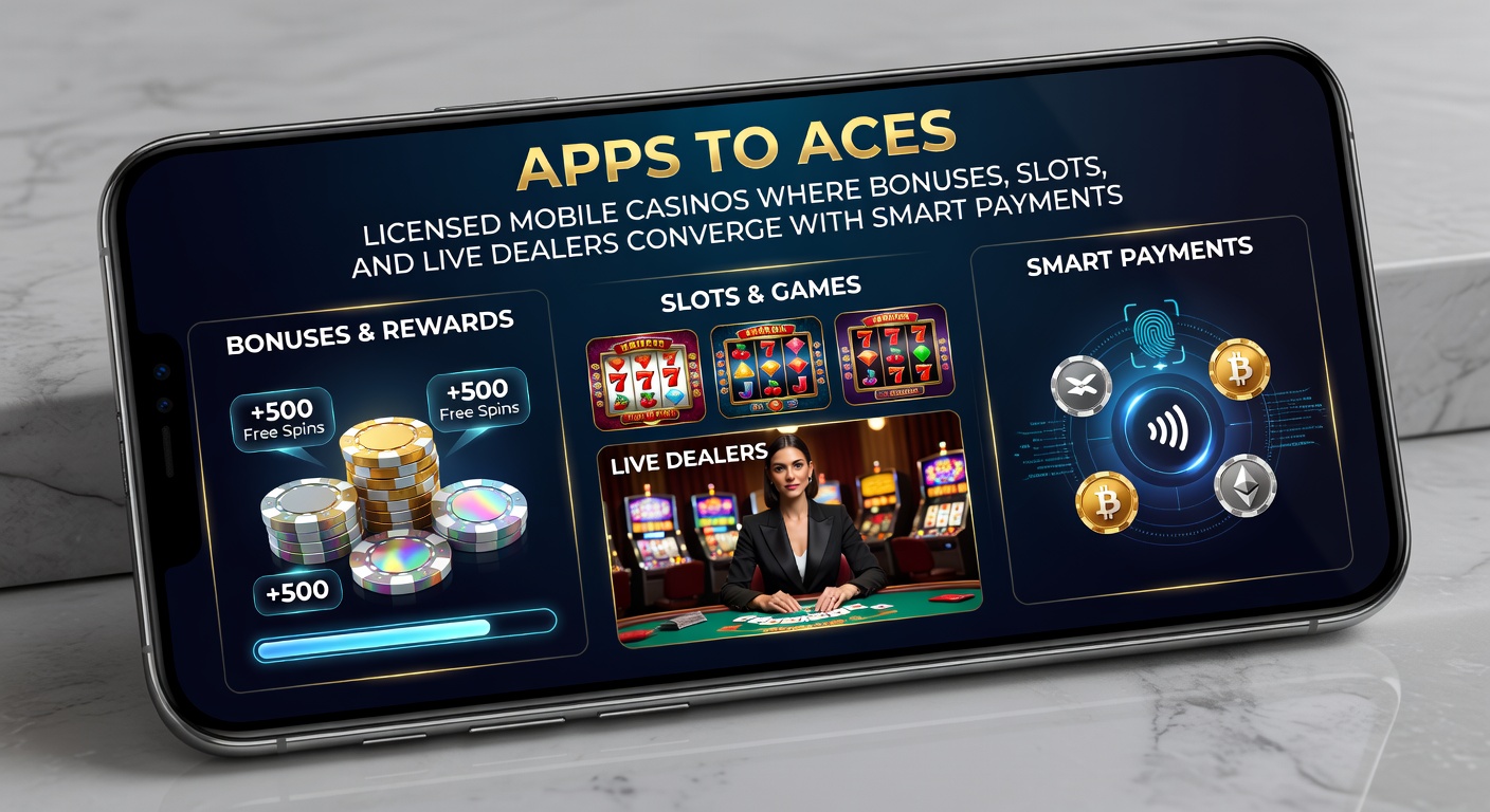 Smartphone met mobiel casino app open, slots draaien en live dealer zichtbaar op scherm met betaaliconen