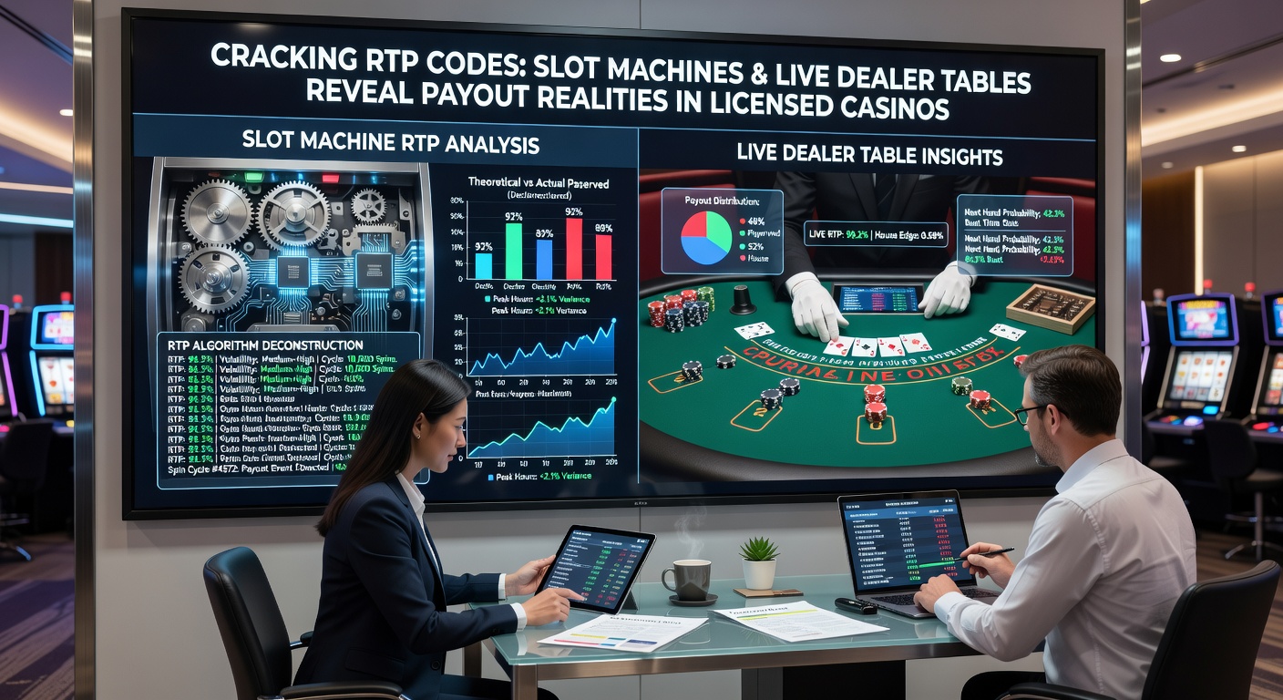 Grafiek met RTP-curves voor gokkasten versus live dealer spellen, inclusief staafdiagrammen die uitbetalingspercentages vergelijken in gelicenseerde omgevingen