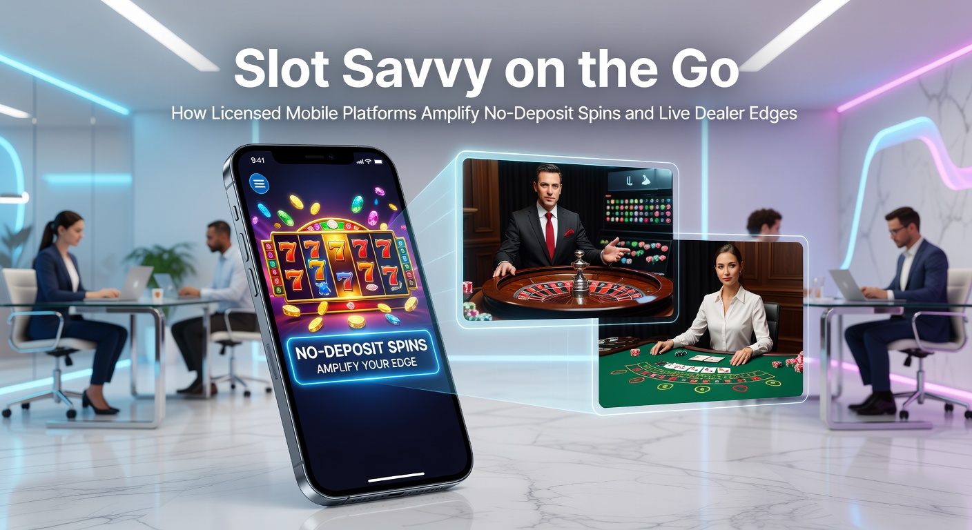 Mobiele gokkast met no-deposit spins en live dealer actie op een smartphone-scherm, illustrerend gelicenseerde platforms in actie